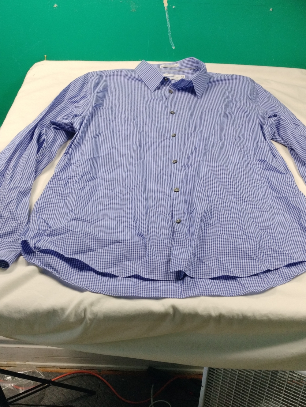 Calvin Klein Light Blue Micro-Gingham Button-Down Shirt Size XL  #33